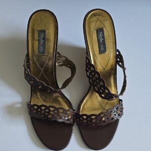 Style & Co. Brown Sandals with Leopard Print and Ankle Strap